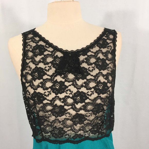 Adonna Vintage Sexy Green Nylon Black Lace See Thru Night Gown, Negligee 38 bust - Picture 2 of 7